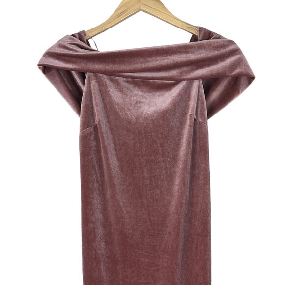 Gianni Bini Midi Dress Womens M Pink Velvet Off Shoulder Formal Event Cocktail - Picture 3 of 6